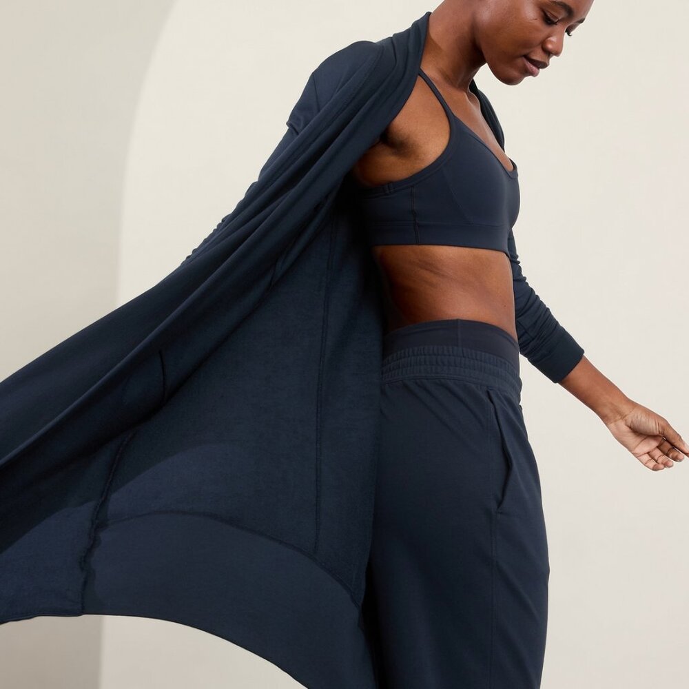 Athleta Pranayama Long Wrap Cardigan Coastal Teal Lifestyle Athletic